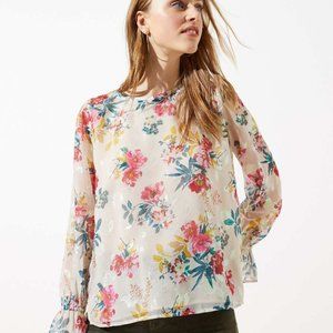 LOFT Floral Bell Cuff Blouse